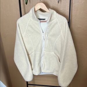 Cream Teddy Jacket with Plush Fleece and High Collar